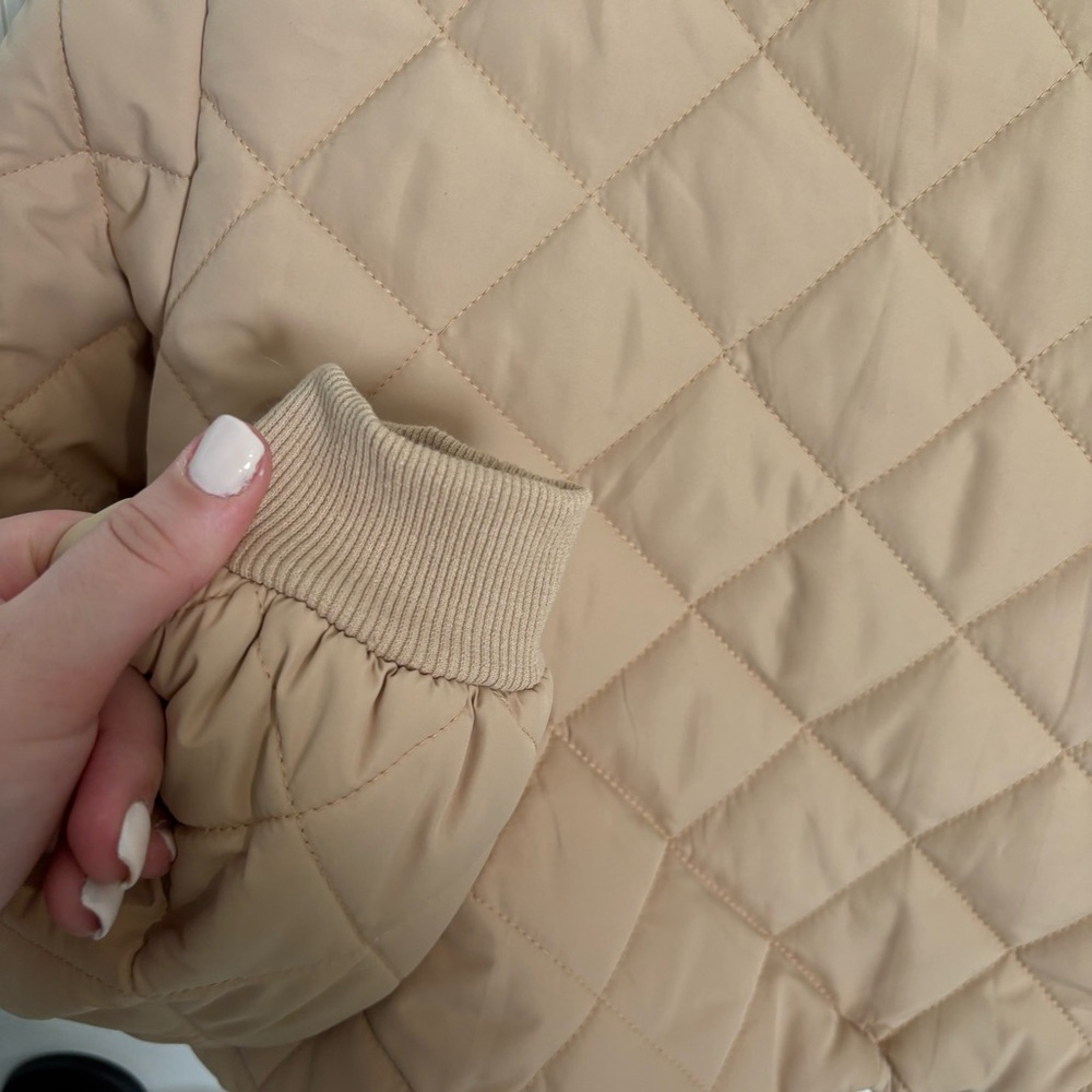 Princess Polly Lucia Quilted Puffer Jacket Cropped Outerwear Coat Beige Tan - Picture 12 of 12